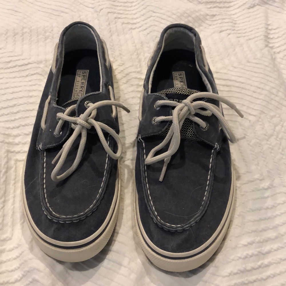 Navy Sperry slip on boat shoe